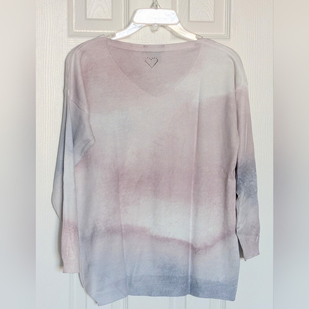 Amaryllis Womens (Size M) Pastel Tie-Dyed V-Neck Sweater w/ Floral Embroidery - Picture 8 of 13